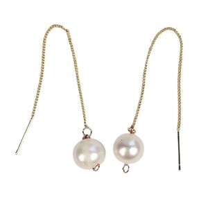 Hand Crafted Gold White Pearl Threader Earrings
